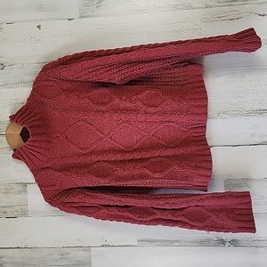 Love Tree rose salmon multi knit long sleeve cropped mock sweater Size Medium